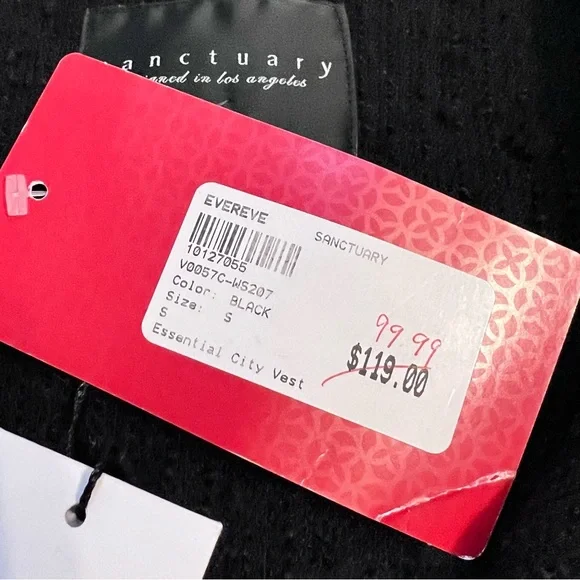 NWT Sanctuary Essential City Vest Sz S Black Double Breasted Teddy Wool Blend - Picture 10 of 16